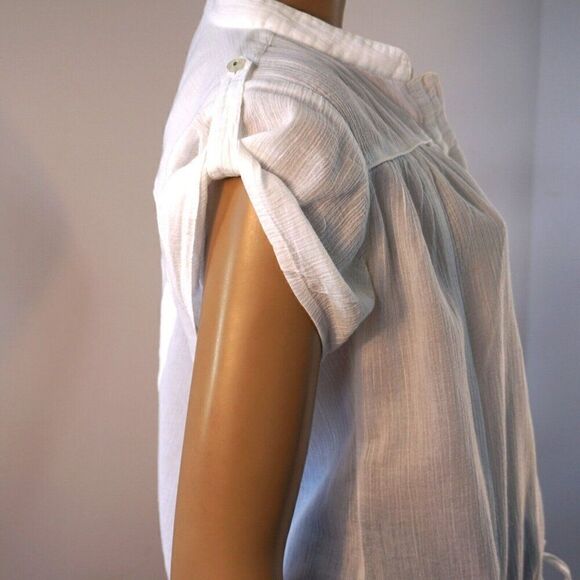 DKNY Jeans White Tunic Top Sz M Light Cotton Half Button Pockets - Picture 6 of 13